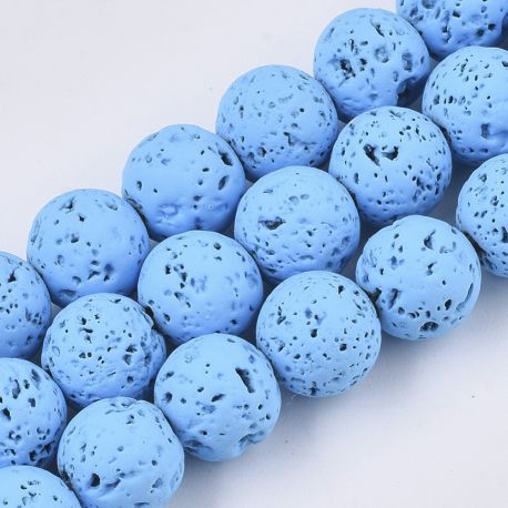 Akmeniniai karoliukai - Lavos karoliukai. Žydros spalvos apvalios dažyti skylutės dydis ~0.7 mm. dydis 8 mm 1 gija