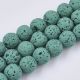 Stone beads - Lava beads. Greenish blue (turquoise) color round painted hole size ~0.7 mm. size 8 mm 1