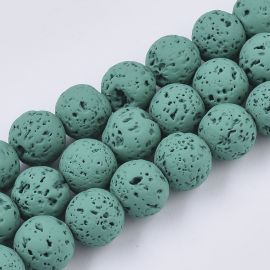 Akmens krelles - Lavas krelles. Zaļgani zilā (tirkīza) krāsā apaļas krāsotas atveres izmērs ~0,7 mm. izmērs 8 mm 1
