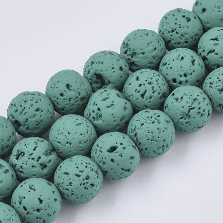 Stone beads - Lava beads. Greenish blue (turquoise) color round painted hole size ~0.7 mm. size 8 mm 1