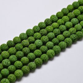 Akmens krelles - Natural Lava krelles. Zaļi apaļas krāsotas atveres izmērs ~1 mm. izmērs 8 mm 1 vītne