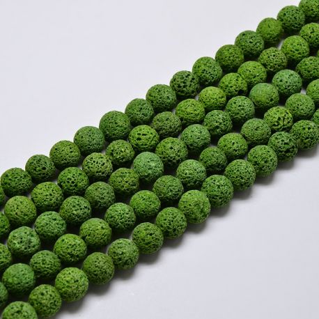Stone beads - Natural Lava beads. The size of the green round painted hole is ~1 mm. size 8 mm 1 strand