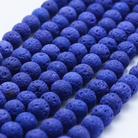 Stone beads - Lava beads. The size of the blue round painted hole is ~1 mm. size 8 mm 1 strand