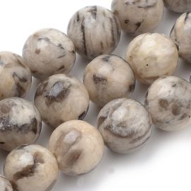 Stone beads - Natural Feldspar beads. Beige with brown inserts Round size 8 mm 1 strand