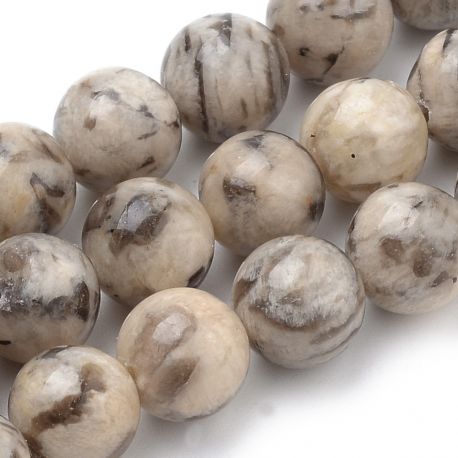 Stone beads - Natural Feldspar beads. Beige with brown inserts Round size 8 mm 1 strand