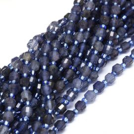 Steinperlen - Natürliche Jolita-Perlen. Bläulich-graue Farbe. Reis gerippt, halbtransparent, Größe 7–5 x 6 mm, 1 g