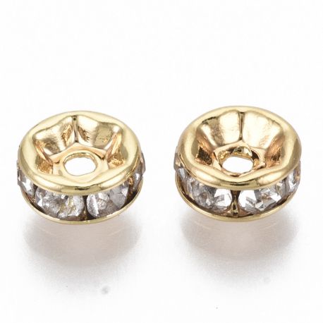 Accessories for jewelry - Brass insert with Zirconia eyelets. Gold-colored Rondelle gold-plated 18K eyelet transparent size 6