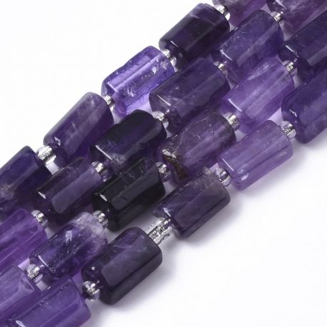 Akmeniniai karoliukai - Natūralūs Ametisto karoliukai. Violetinės spalvos Stačiakampio briaunuoti vidinės skylės diametras ~1 mm