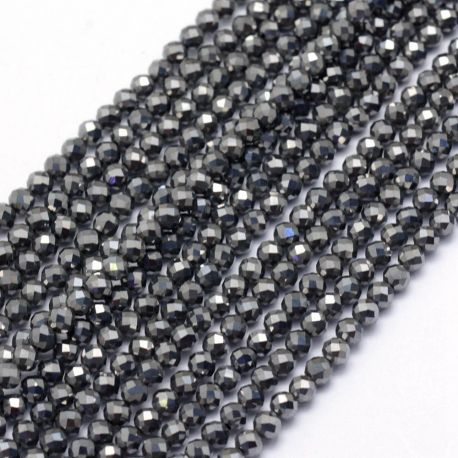 Akmeniniai karoliukai - Terahertz akmeniniai karoliukai. Pilkos spalvos Apvalios blizgūs briaunuoti dydis 3 mm 1 gija