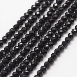 Akmeniniai karoliukai - Natūralūs Juodojo Špinelio karoliukai. Juodos spalvos Apvalios blizgūs briaunuoti dydis 3 mm 1 gija