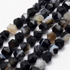 Kivist helmed - Naturaalne Ribbon Agate helmed. Must-hall-valged värvid Ümar soonik suurus 8 mm 1 lõng