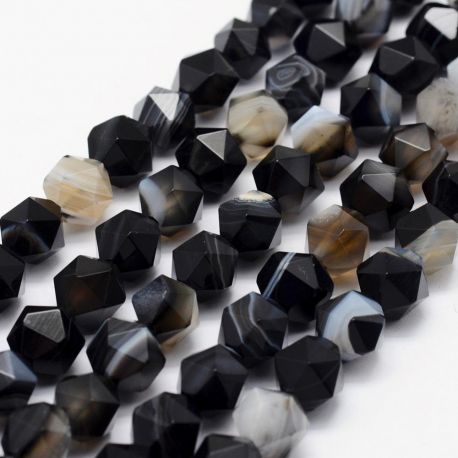 Kivist helmed - Naturaalne Ribbon Agate helmed. Must-hall-valged värvid Ümar soonik suurus 8 mm 1 lõng