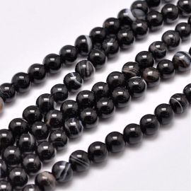 Stone beads - Natural Ribbon Agate beads. Black-gray-white-brown colors Round partially transparent size