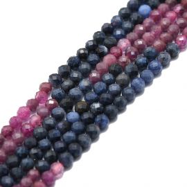 Stone beads - Natural Red Corundum/Ruby and Sapphire beads. Violet-blue color Round ribbed
