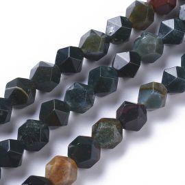 Stone beads - Natural Bloodstone (Heliotrope) beads. Dark green - orange color Round ribbed dy