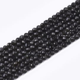 Natural Black Obsidian beads 3 mm. 1 thread