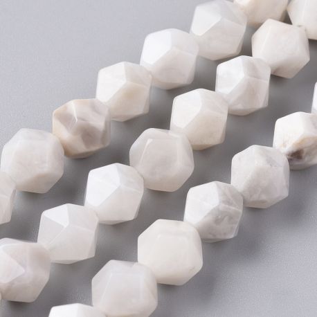 Akmens krelles - Natural Grey Agate krelles. Pelēkbalta krāsa Apaļas rievotas iekšējās atveres izmērs ~12 m