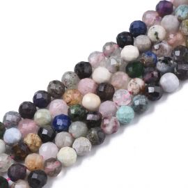 Stone beads - Mix of Natural Stones. Various colors Round ribbed size 4 mm 1 strand