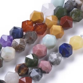 Steinperlen – Mischung aus Natursteinen. Verschiedene Farben. Rund gerippt, Größe 8 mm, 1 Strang