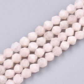 Akmeniniai karoliukai - Natūralūs Rausvojo Morganito karoliukai. Šviesiai rožinės spalvos Apvalios briaunuoti dydis 6 mm 1 gija