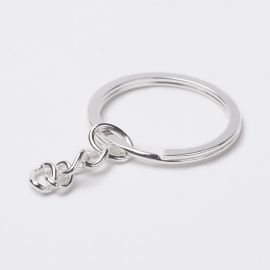 Key rings - Metal key ring with chain. Silver inner diameter ~25 mm size 30x2 mm 10 pcs 1 bag