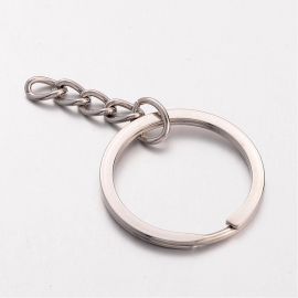 Metal key ring with chain 30x2 mm. 10 pcs