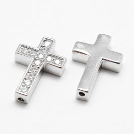 Accessories for jewelry - Brass insert "Cross" with Zircon eyelets. The inner sky of the eyelets is transparent in platinum