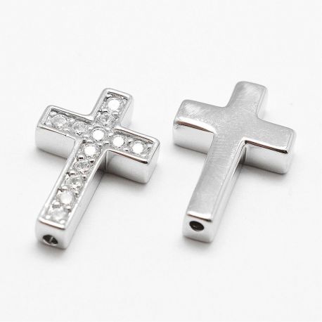 Zubehör für Schmuck - Messingeinsatz „Kreuz“ mit Zirkonösen. Der Innenhimmel der Ösen ist transparent in Platinfarbe