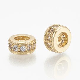 Accessories for jewelry - Brass insert with Zirconia eyelets. Gold-plated 18K Rondelle white eyelet inner hole size