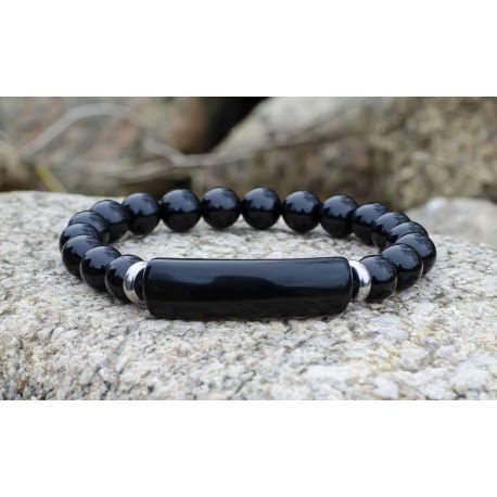 Armband aus natürlichen schwarzen Obsidianperlen, 8 mm.
