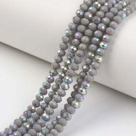 Andere Perlen - Glasperlen. Graue Rondelle, gerippt, glänzend, Größe 6x5 mm, 1 Faden