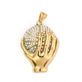 Accessories for jewelry - Stainless steel 304 pendant. Gold color with transparent eyes size 49x36x12 mm 1 pc