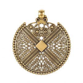 Accessories for jewelry - Metal pendant for necklace. The size of the aged gold-colored hole is ~7 mm. size 71x63x35 mm 1 pc
