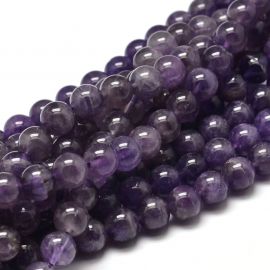 Steinperlen - Natürliche Amethystperlen. Violette Farbe, rund, teilweise transparent, Größe 6 mm, 1 Strang