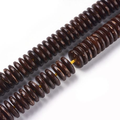 Kiti karoliukai - Kokosų karoliukai. Tamsiai rudos spalvos rondelės dydis 10x3 mm 1 gija