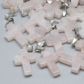 Natürlicher Rosenquarz-Anhänger „Kreuz“ 30x19x6 mm. 1 Stk