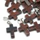 Natürlicher Mahagoni-Obsidian-Anhänger „Kreuz“. Dunkelbraun mit schwarzen Einsätzen aus rostfreiem Kreuzgewebe