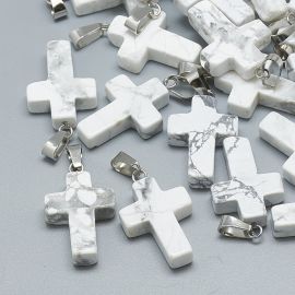 Natürlicher Howlit-Anhänger „Kreuz“ 30x19x6 mm. 1 Stk