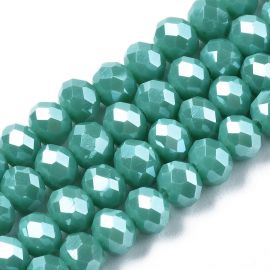 Glass beads. Turquoise (greenish) rondels, shiny, edged, size 3x2 mm, 1 strand