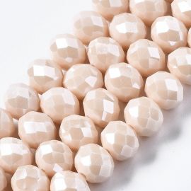 Glass beads. Light cocoa (cream) colored round beads, shiny, ribbed, size 3x2 mm, 1 thread
