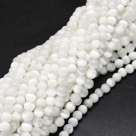 Natural Selenite beads. White color round semi-transparent size 6 mm 1 thread