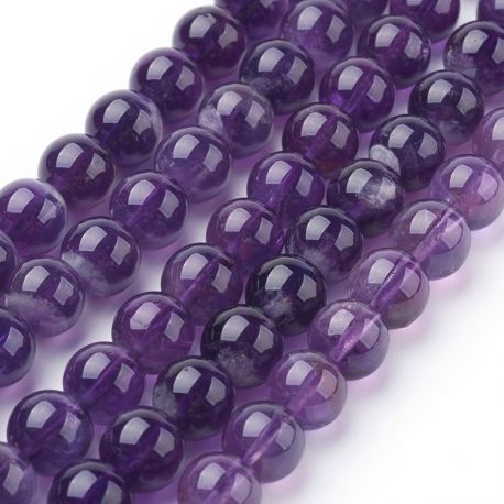 Natürliche Amethystperlen. Lila Farbe, rund, halbtransparent, Größe 8 mm, 1 Faden