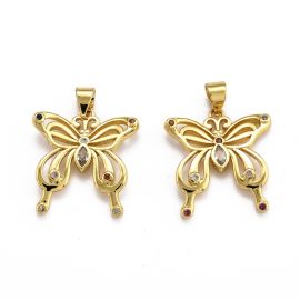 Brass pendant "Butterfly". Gold-plated 18K with various colored eyelets, size 21x19 mm 1 pc