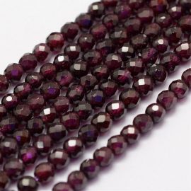 Natural garnet beads. Dark cherry color round shiny ribbed size 4 mm 1 thread