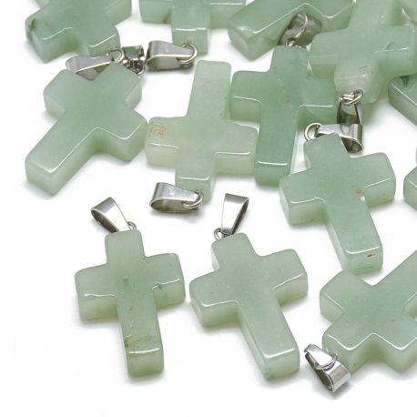 Natural green Avantiurin pendant "Cross". Green cross stainless steel metal detail size 30x19