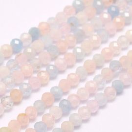 Natural Morganite Beads. Pink-bluish color round ribbed size 2 mm 1 thread