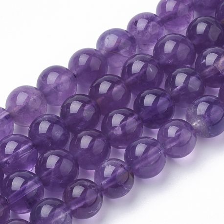 Natürliche Amethystperlen. Violette Farbe, rund, teilweise transparent, Größe 10 mm, 1 Faden