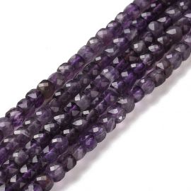 Natural Amethyst Beads. Purple cube faceted partially transparent size 4x4x4 mm 1 strand