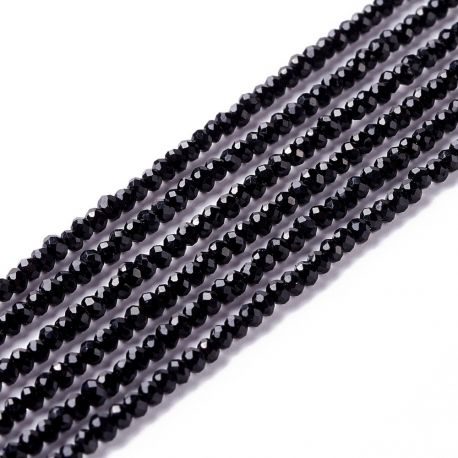 Glasperlen. Schwarze Farbe, runder Rand, transparent, Größe 2 mm, 1 Strang
