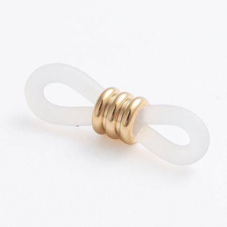 Silikoonist prillide hoidja. Valge metalldetail roostevaba teras 302 kuldne värv suurus 20x5 mm 4 tk 1 kotis